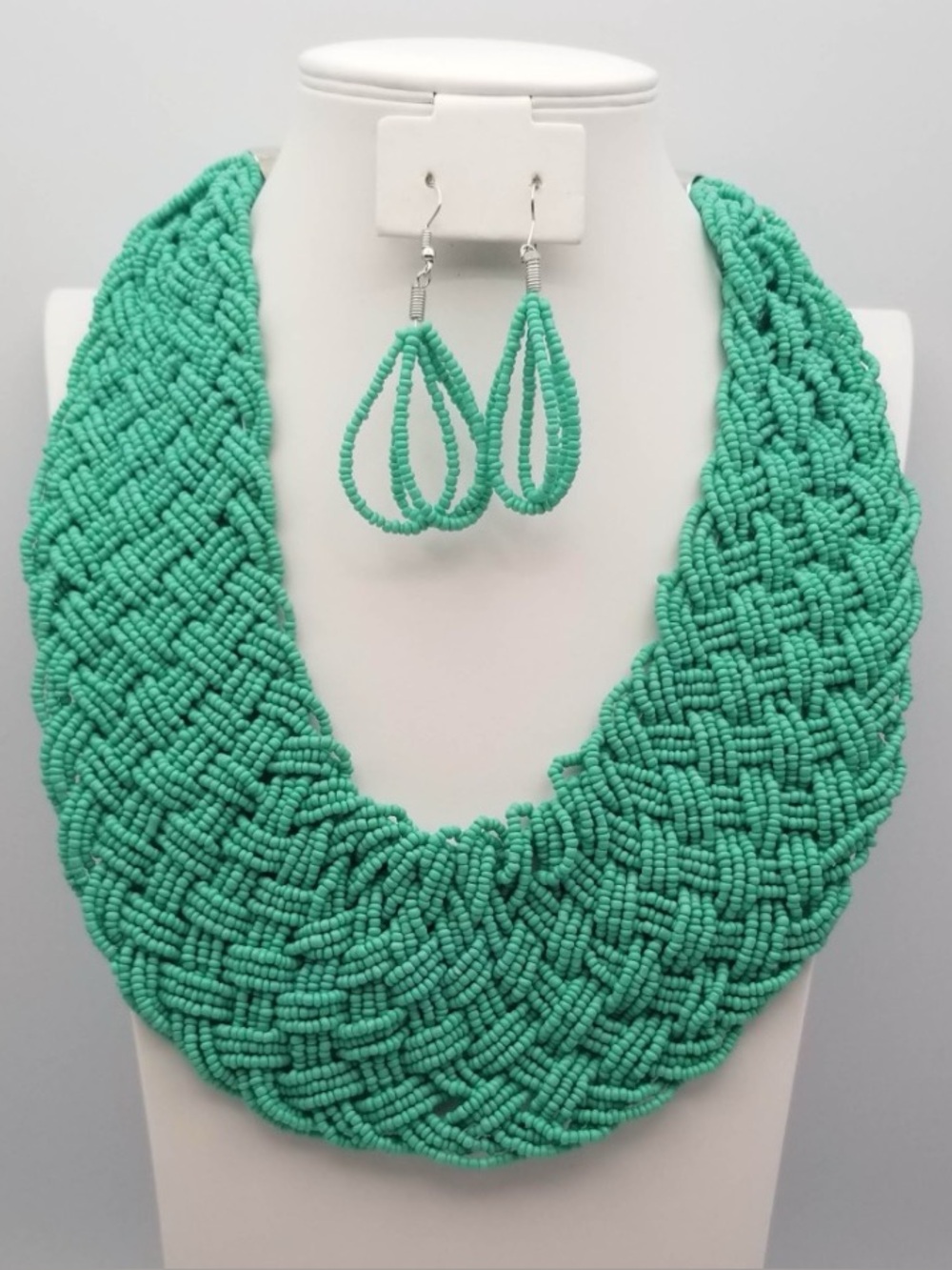 Turquoise Beaded Statement Necklace with Matching Earrings